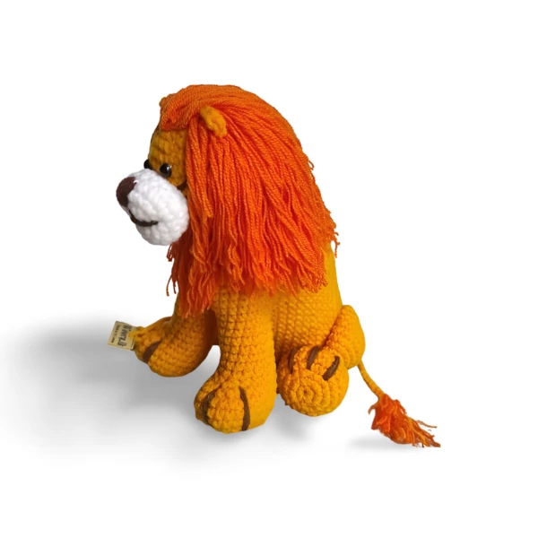 Handmade crochet Lion Plush with an orange mane, crafted from high-quality milk cotton yarn, showcased against a neutral background.