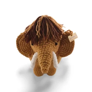 Handcrafted light brown crochet mammoth made with premium materials, featuring detailed stitching and a soft finish.